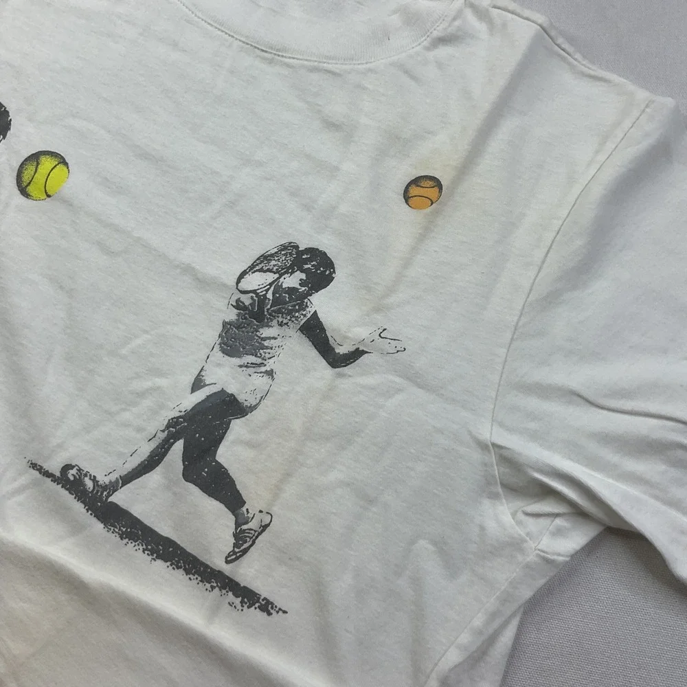 Vintage Adidas Tennis 80's Graphic T-Shirt USA White Medium Single Stitch women